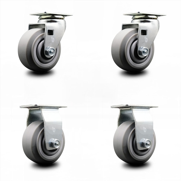 4 Inch Thermoplastic Rubber Caster Set with Roller Bearings 2 Swivel 2 Rigid